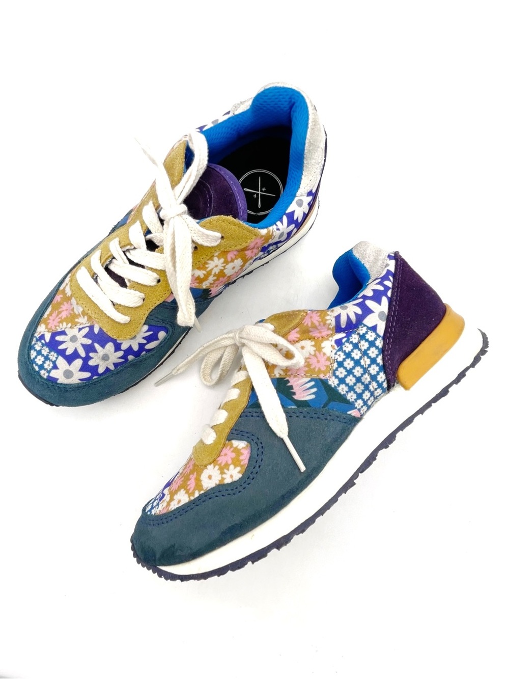 Inkkas Hendrix Jogger Sneakers Women’s Size 7 Patchwork Floral Suede Retro Shoes
